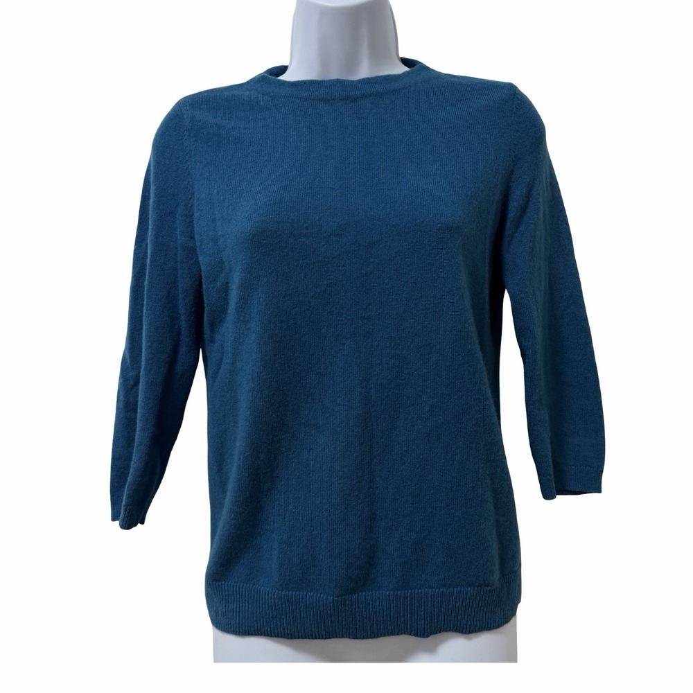 TALBOTS Womens Soft 100% Cashmere‎ 3/4 Sleeve Sweater Size MP Blue Quiet Luxury